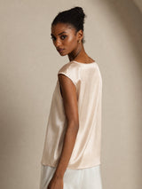 [Beige] SilkSilky-NL Cap Sleeve Round Neck Dames T-Shirt 007