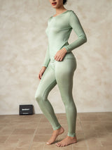 [Groen] SilkSilky-NL Lange Mouw Ronde Hals Dames Lange Onderkleding 002