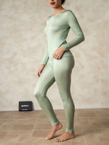 [Groen] SilkSilky-NL Long Sleeve Round Neck Dames Lange Onderkleding 002