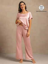 [Perzikhuid] SilkSilky-NL 19Momme Korte Mouw Dames Pyjama Set 001