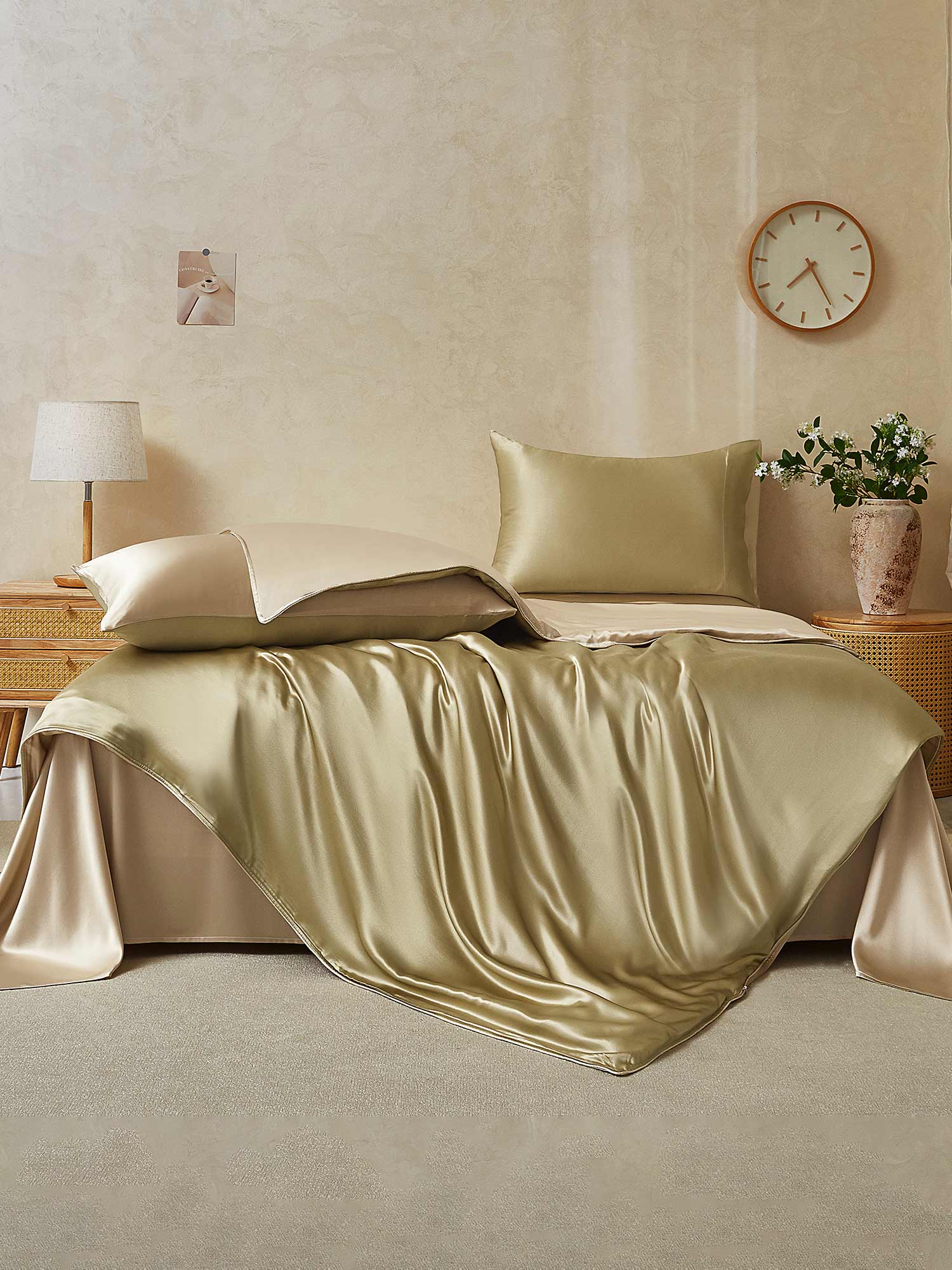 [Beige+Khaki] SilkSilky-NL 19Momme Bedding Set 002,