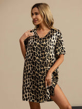 [Leopard] SilkSilky-NL Pure Silk Korte Mouw Nightgown 004
