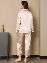 [Lichtroze] SilkSilky-NL Long Sleeve Lapel Collar Dames Pyjama Set 003