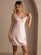 [Roze] SilkSilky-NL Spaghetti Strap V Neck Nachthemd 007