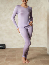 [Paars] SilkSilky-NL Lange Mouw Ronde Hals Dames Lange Onderkleding 003