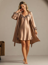 [Bruin] SilkSilky-NL 3/4 Sleeve V Neck Nachthemd&Kamerjas Set 009