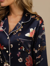 [Marine Bloemen] SilkSilky-NL Lange Mouw Dames Pyjama Set 006