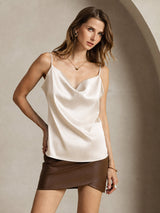 [Beige] SilkSilky-NL Spaghetti Strap Cowl Neck Cami-Top 003
