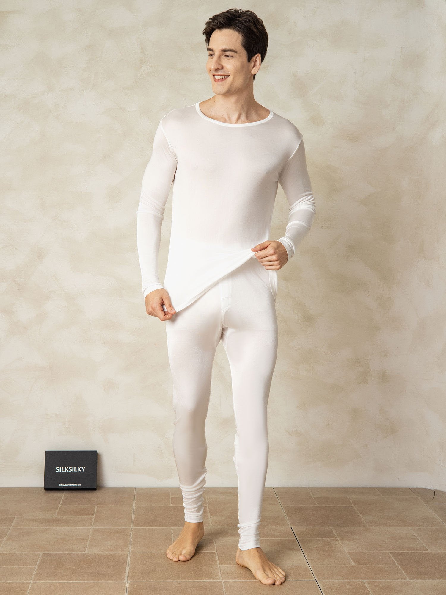 [Wit] SilkSilky-NL Zijde Mens Pajamas 003