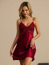 [Wijn] SilkSilky-NL Spaghetti Strap Deep V Neck Nachthemd 003