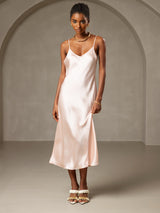 [Roze] SilkSilky-NL Spaghetti Strap V Neck Jurk 004