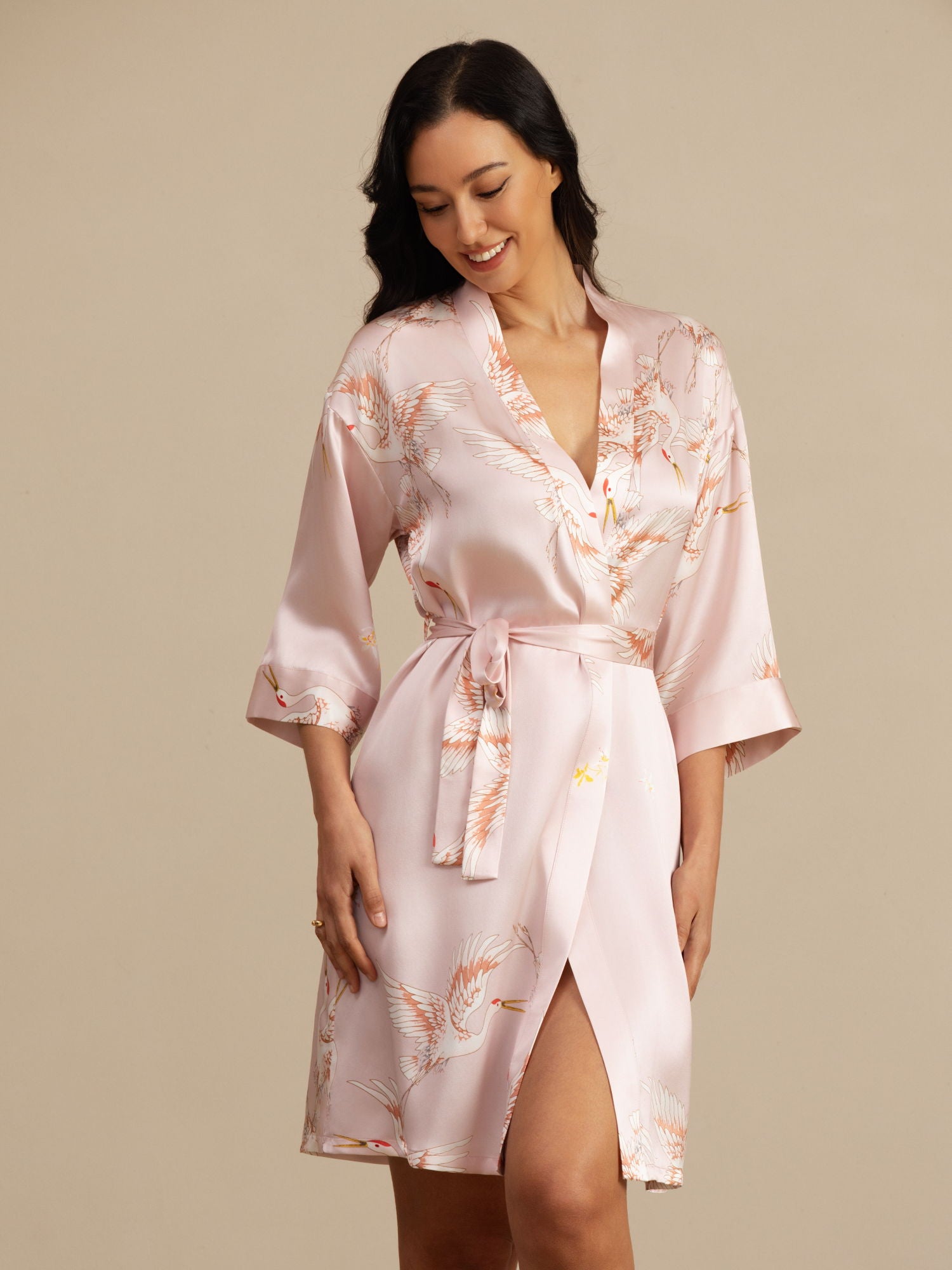 [Roze] SilkSilky-NL 19Momme 3/4 Mouw Dames Kamerjas 001