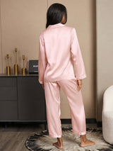 [Lichtroze] SilkSilky-NL Long Sleeve Lapel Collar Dames Pyjama Set 002