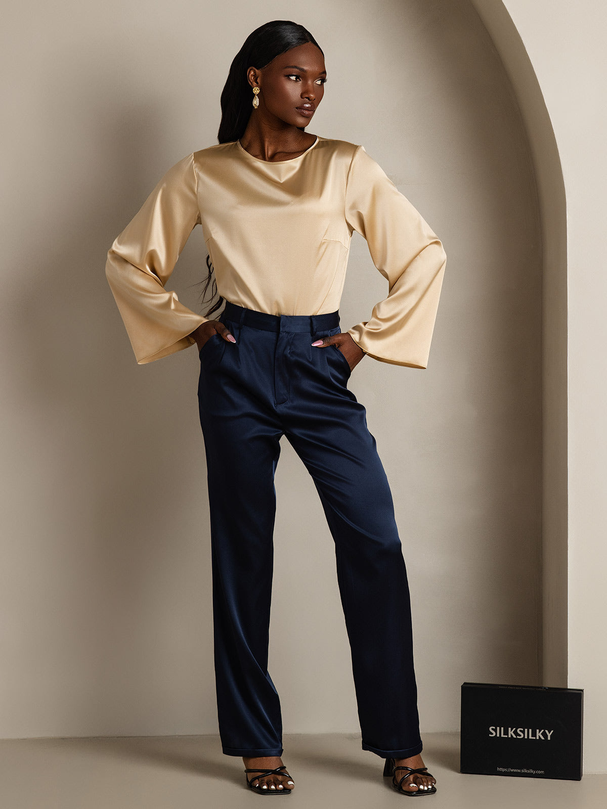 [Champagne] SilkSilky-NL 19Momme Zijde Ronde Hals Dames T-Shirt 005,