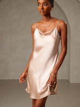 [Bleek Mauve] SilkSilky-NL Spaghetti Strap Cowl Neck Jurk 001