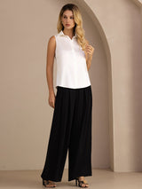 [Wit] SilkSilky-NL Sleeveless Lapel Collar Dames Blouse 006