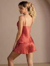 [Wijnrood Ginkgo] SilkSilky-NL Spaghetti Strap V Neck Cami-Set 002