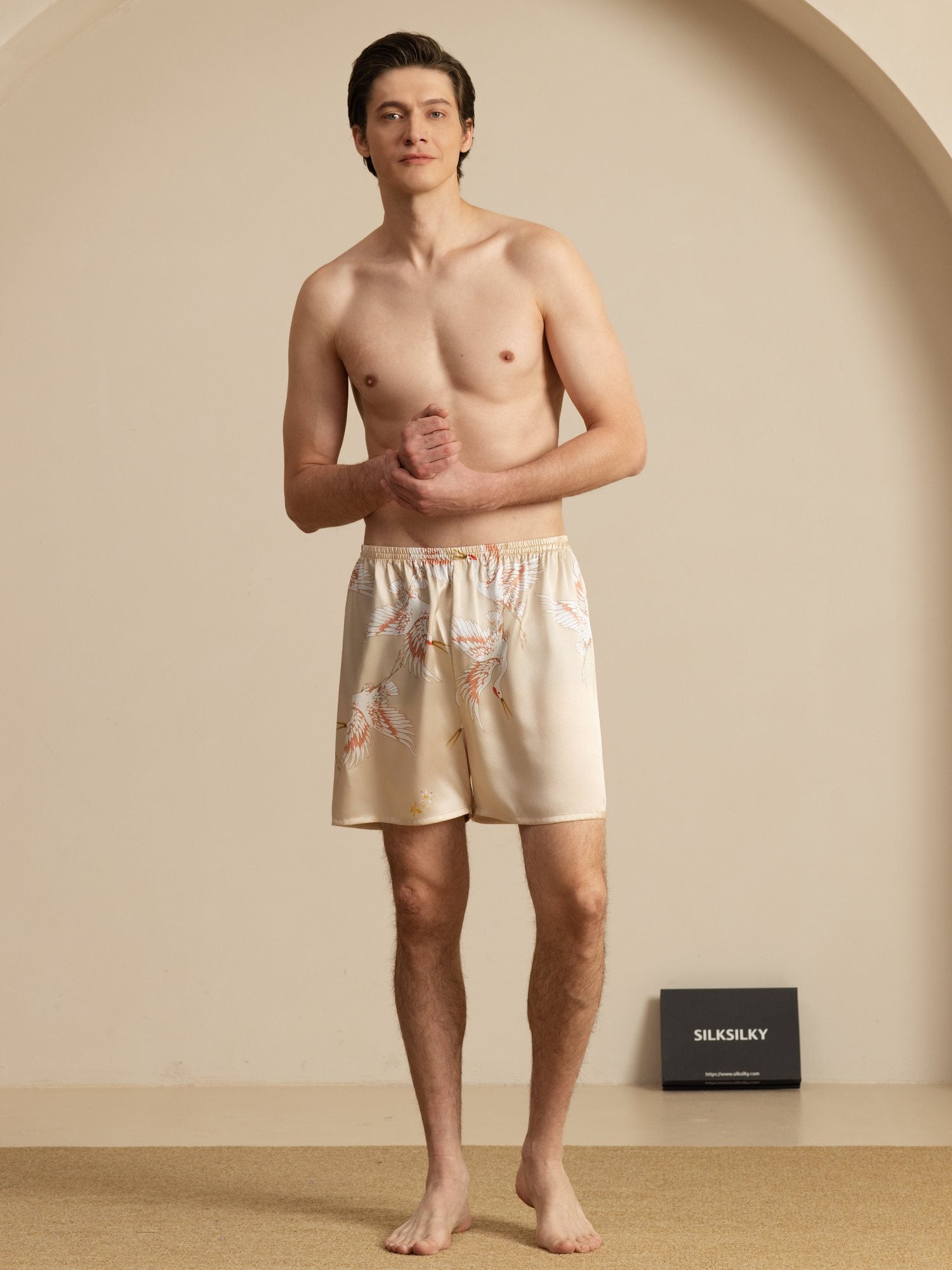 [Champagne] SilkSilky-NL 19Momme Mens Sleep Bottoms 004