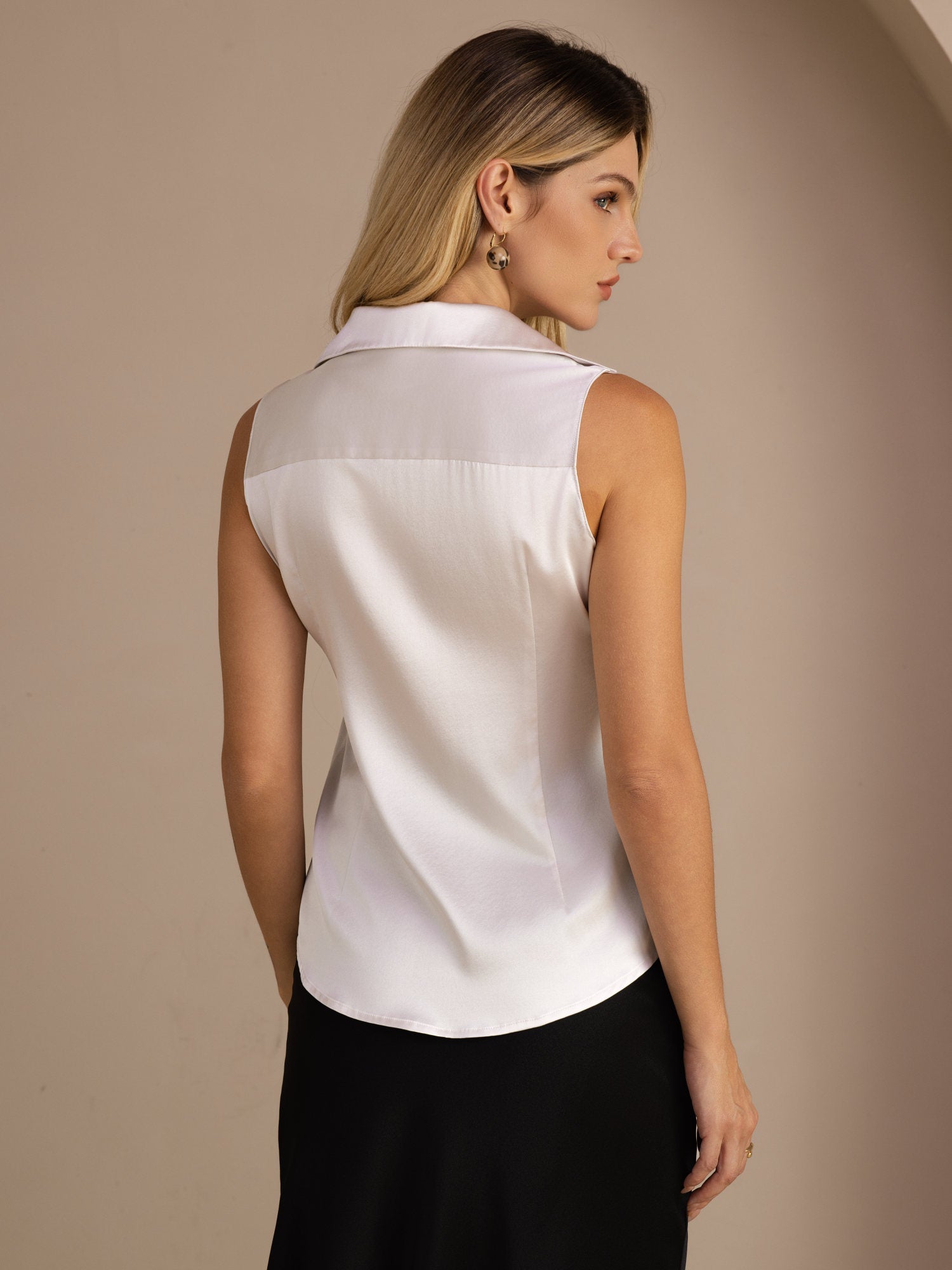 [Lichtgrijs] SilkSilky-NL Sleeveless Lapel Collar Dames Blouse 002
