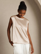 [Beige] SilkSilky-NL Cap Sleeve Round Neck Dames T-Shirt 006