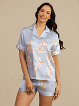 [Lichtblauw] SilkSilky-NL Short Sleeve Lapel Collar Dames Pyjama Set 004