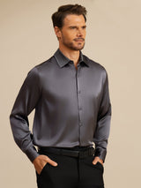 [Donkergrijs] SilkSilky-NL Long Sleeve Lapel Collar Heren Shirt 001