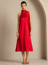 [Rode] SilkSilky-NL 19Momme Stretch Silk Charmeuse Sleeveless Tie Neck Jurk 007