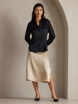[Zwart] SilkSilky-NL Long Sleeve Lapel Collar Dames Blouse 006
