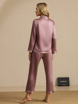[Bleek Mauve] SilkSilky-NL Long Sleeve Lapel Collar Dames Pyjama Set 002