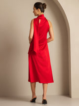 [Rode] SilkSilky-NL 19Momme Stretch Silk Charmeuse Sleeveless Tie Neck Jurk 002