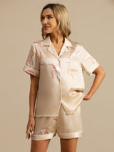 [Champagne] SilkSilky-NL 19Momme Korte Mouw Notchkraag Dames Pyjama Set 004