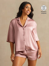 [Perzikhuid] SilkSilky-NL 19Momme Halve Mouw Notchkraag Dames Pyjama Set 001