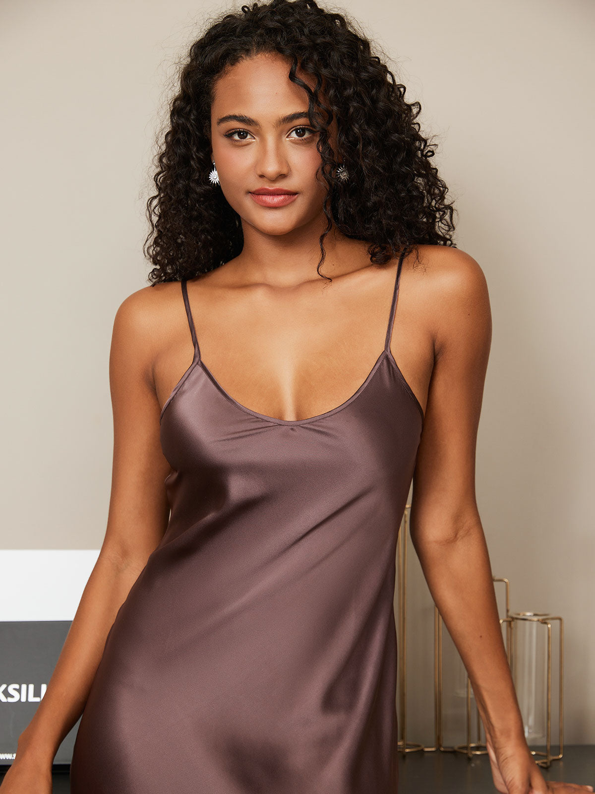 [Koffie] SilkSilky-NL Ronde Hals Nachthemd 003