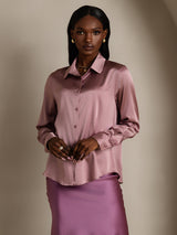 [Bleek Mauve] SilkSilky-NL Long Sleeve Lapel Collar Dames Blouse 005