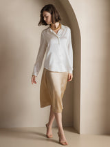 [Wit] SilkSilky-NL Long Sleeve Lapel Collar Dames Blouse 007