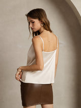 [Beige] SilkSilky-NL Spaghetti Strap Cowl Neck Cami-Top 002