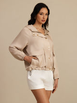 [Tan] SilkSilky-NL Lange Mouw Hoge Hals Dames Bovenkleding 003