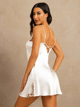 [Wit] SilkSilky-NL Spaghetti Strap Split Nachthemd 002