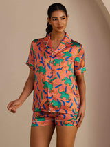 [Kleiolifant] SilkSilky-NL Short Sleeve Lapel Collar Dames Pyjama Set 001