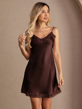 [Bruin] SilkSilky-NL Spaghetti Strap V Neck Nachthemd 006