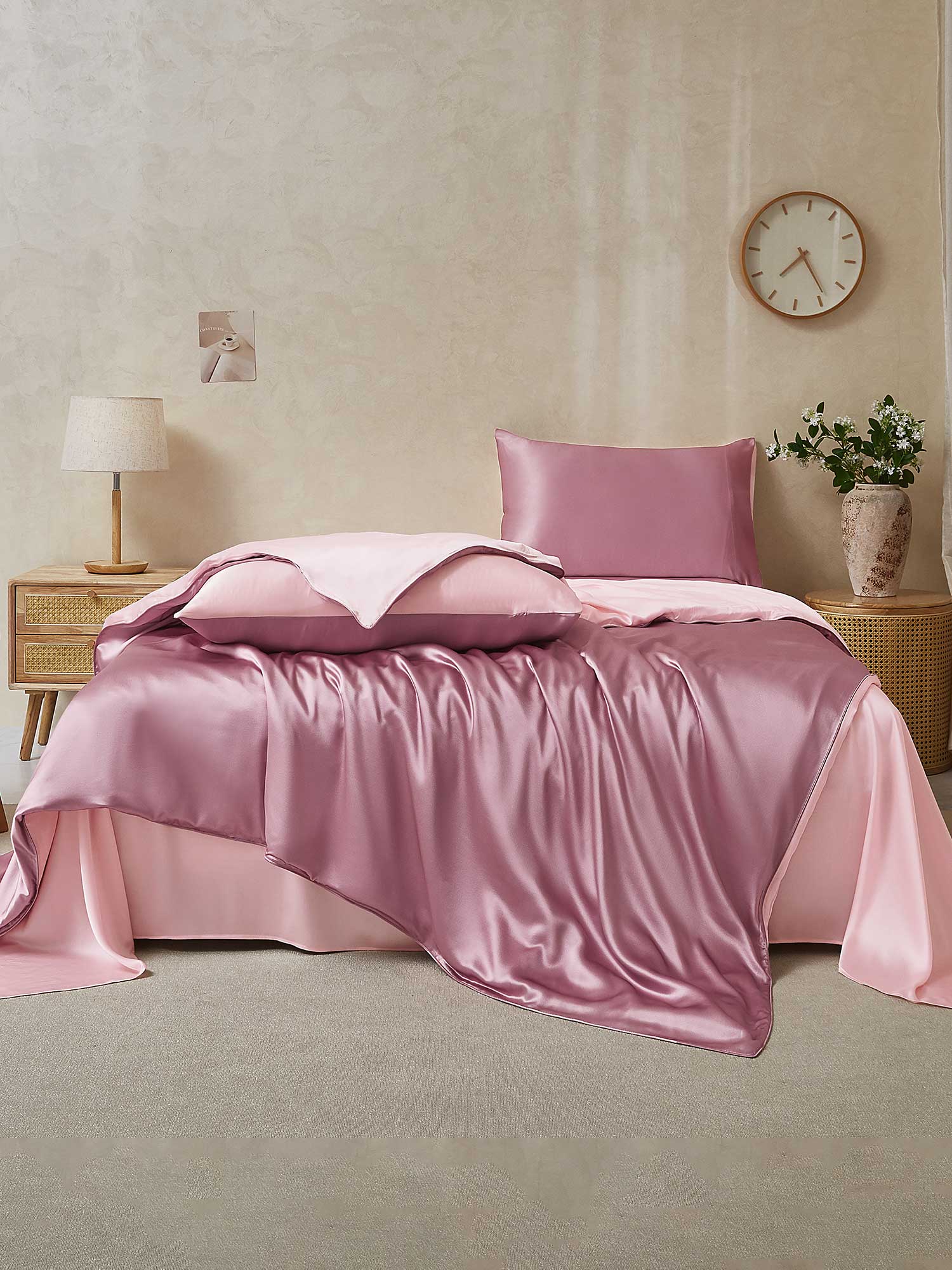[BleekMauve+Lichtroze] SilkSilky-NL 19Momme Bedding Set 002,