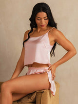 [Roze] SilkSilky-NL Spaghetti Bandjes Diepe Ronde Hals Cami-Set 003