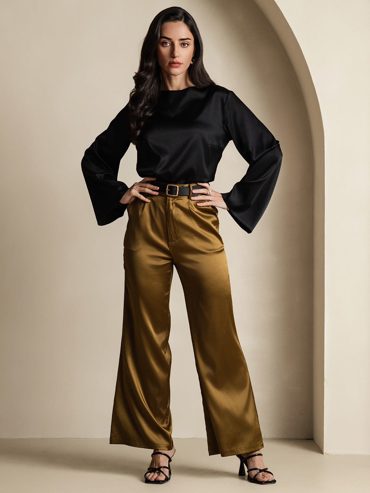 [Zwart] SilkSilky-NL 19Momme Lange Mouw Boat Hals Blouse 007