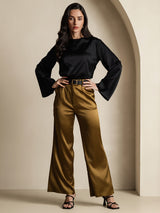 [Zwart] SilkSilky-NL Long Sleeve Boat Neck Blouse 007