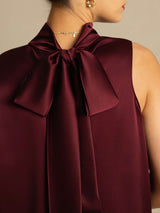 [Donkerrood] SilkSilky-NL 19Momme Mouwloos Strikhals Blouse 004