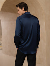 [Donkerblauw] SilkSilky-NL 19Momme Lange Mouw Reverskraag Heren Shirt 002
