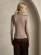 [Khaki] SilkSilky-NL Lange Mouw Coltrui Hals Dames T-Shirt 002
