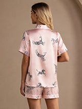 [Roze Zebra] SilkSilky-NL Short Sleeve Lapel Collar Dames Pyjama Set 002