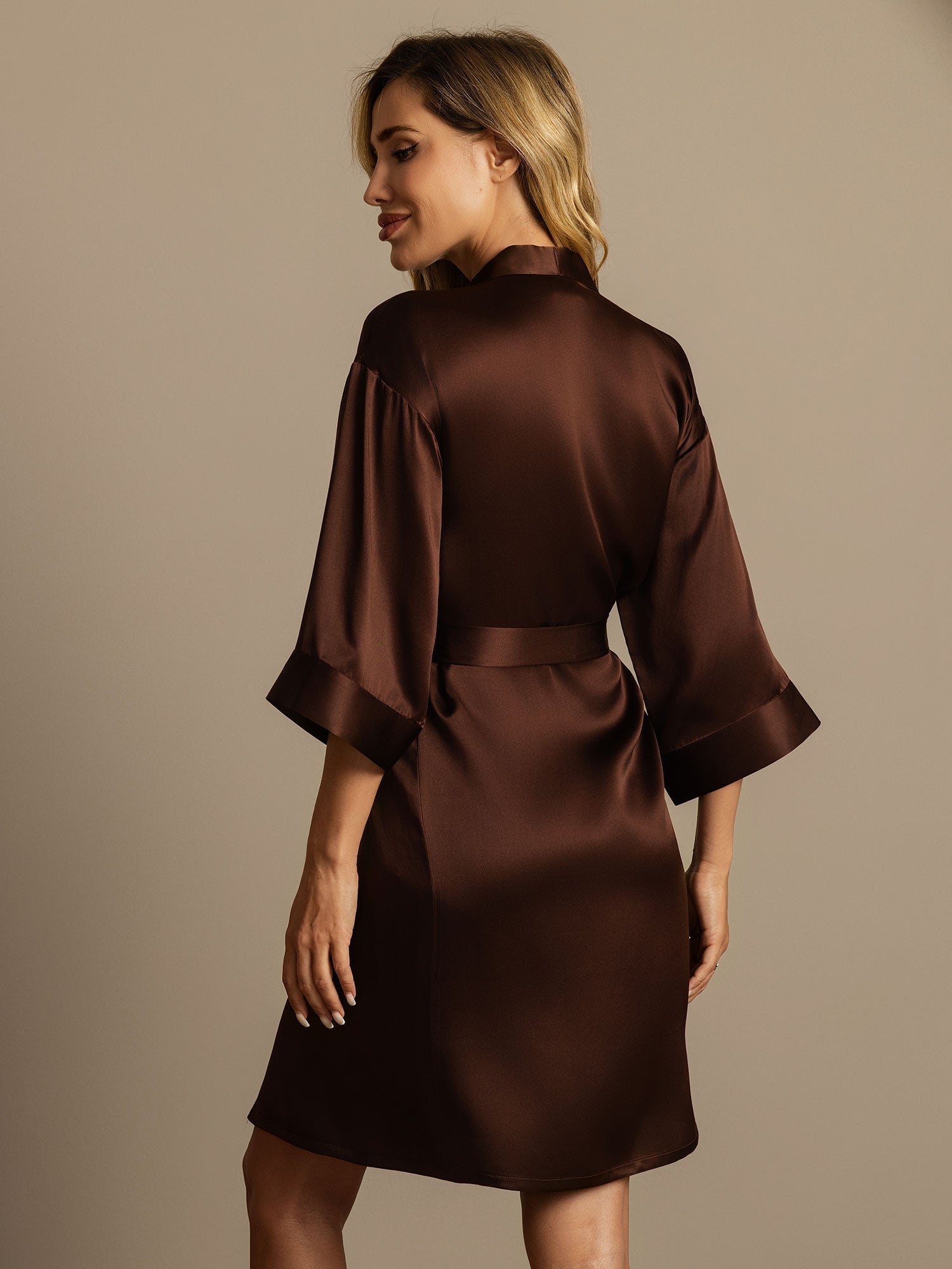 [Koffie] SilkSilky-NL Halve Mouw Womens Robe 002