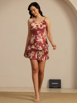 [Wijnrode Draak] SilkSilky-NL Spaghetti Strap V Neck Cami-Set 007